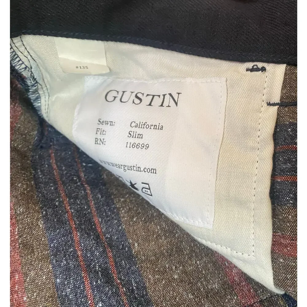 GUSTIN #135 INDIGO/ SADDLE BLANKET 5 POCKET CALIFORNIA SLIM 30x34